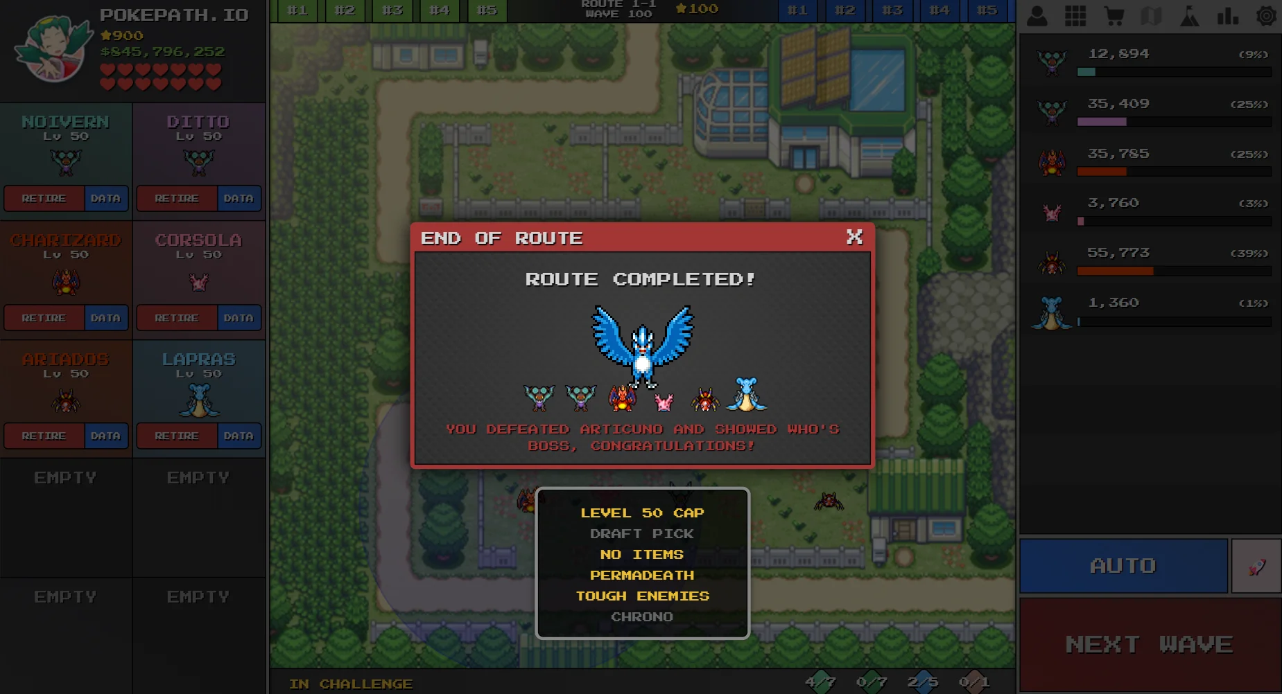 Challenge Mode Route 1-1 ARTICUNO Team Setup